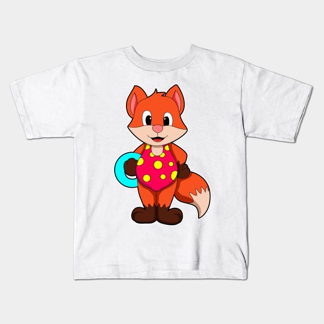 Fox at Swimming with Swim ring Kids T-Shirt by Markus Schnabel